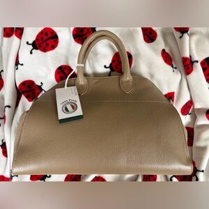 Viral Anna Paola Genuine Taupe Italian  Leather & Suede Satchel Tote